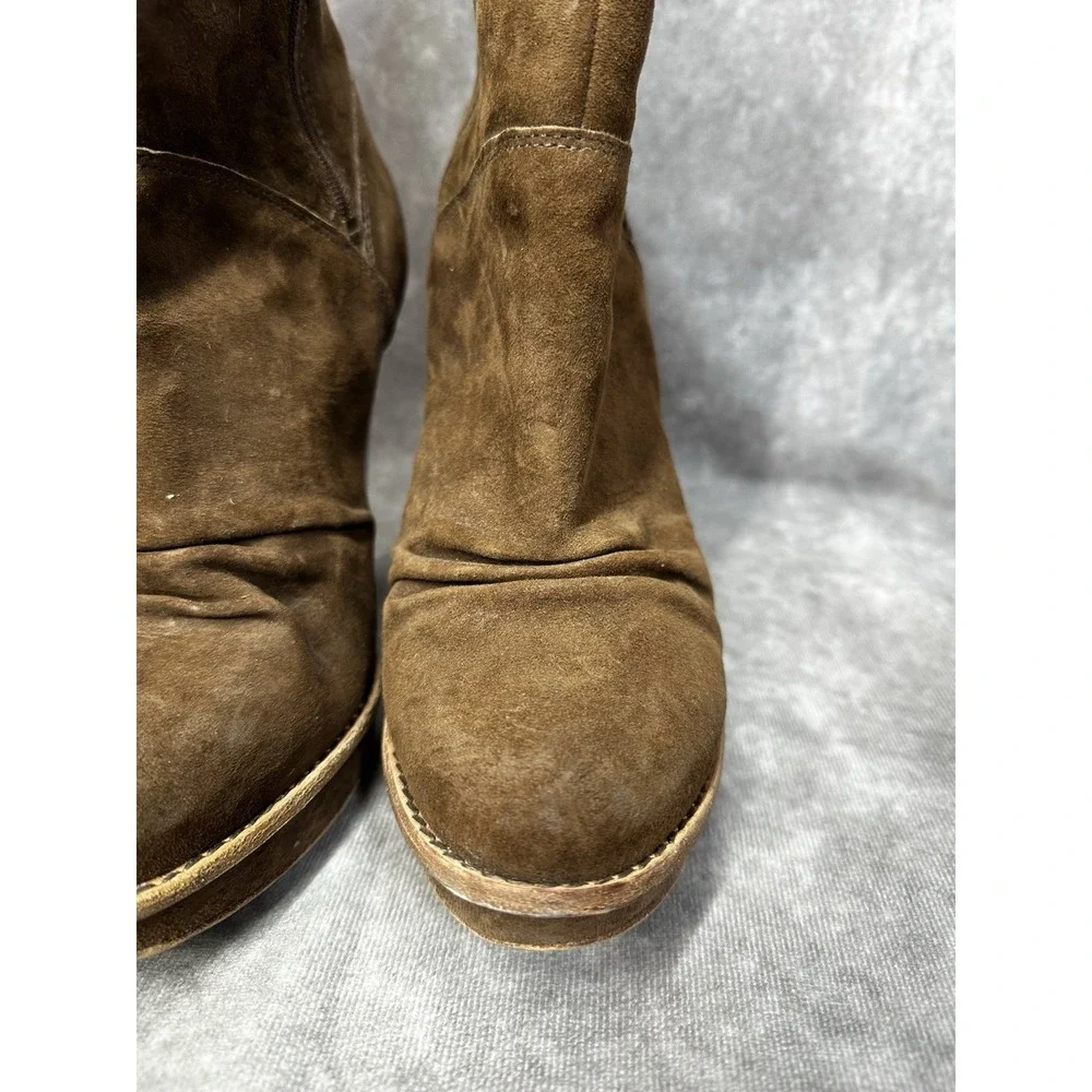 UGG Bianka Brown Suede Platform Mid-Calf Boots Braided Trim Shearling Lined Sz 8